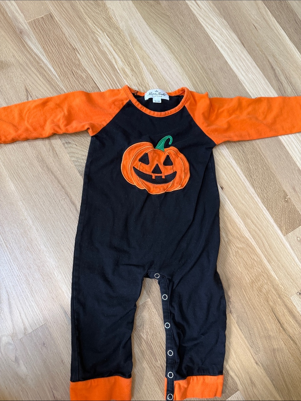 Halloween Pumpkin Applique One-Piece Romper - Black & Orange